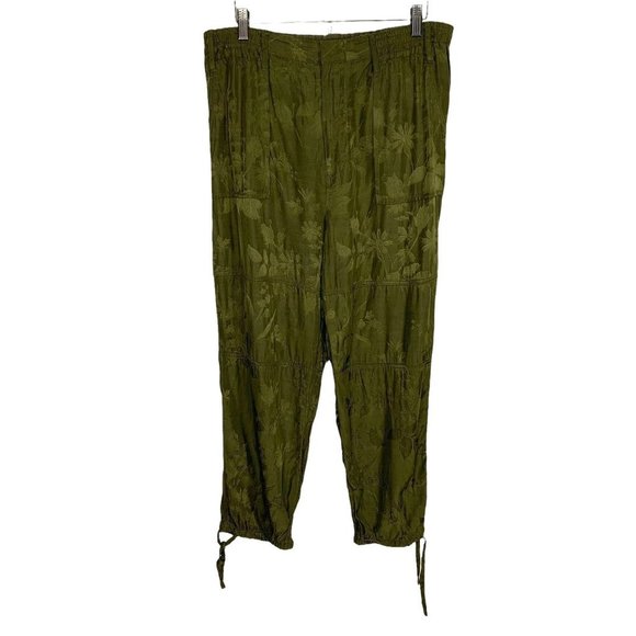 Anthropologie Olive Green Embossed Ankle Length Jogger Pants Large - Picture 1 of 11